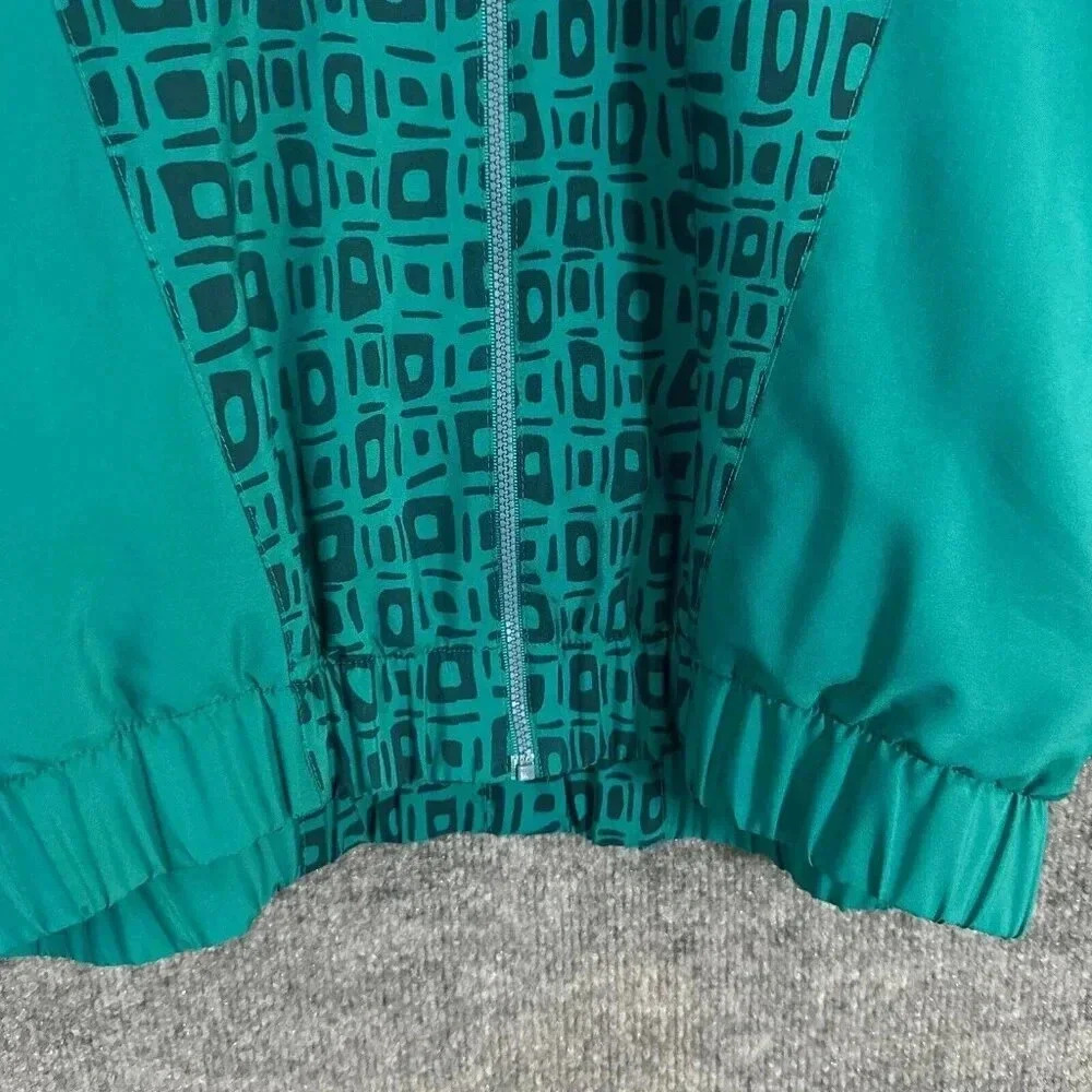 Vintage 90s LBH Windbreaker Womens Medium Teal Green Geometric Sporty Jacket - Picture 9 of 16